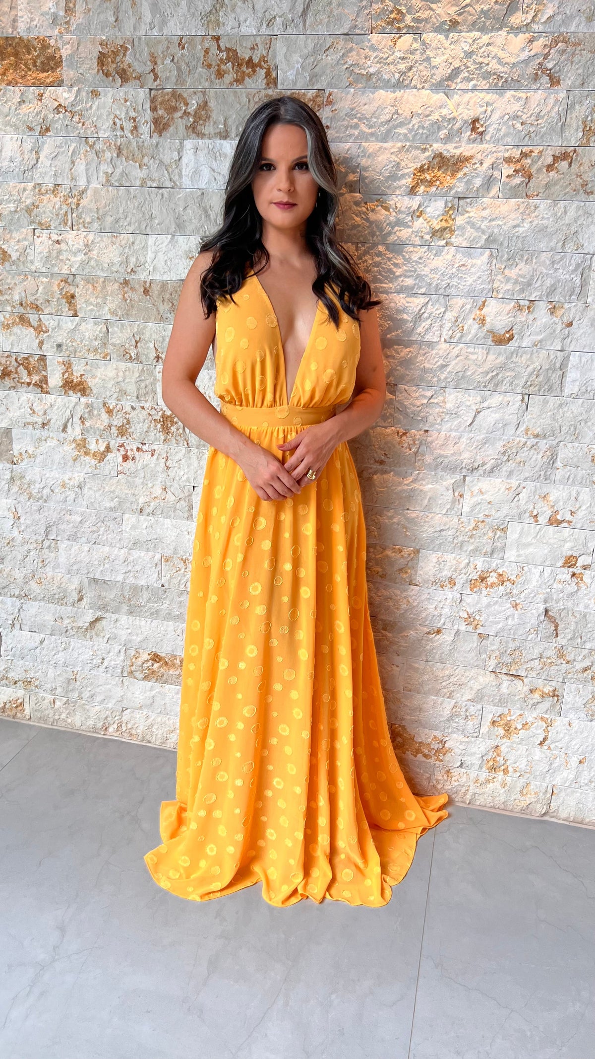 Vestido Longo Hot Pants Chiffon - Liso Amarelo 4288