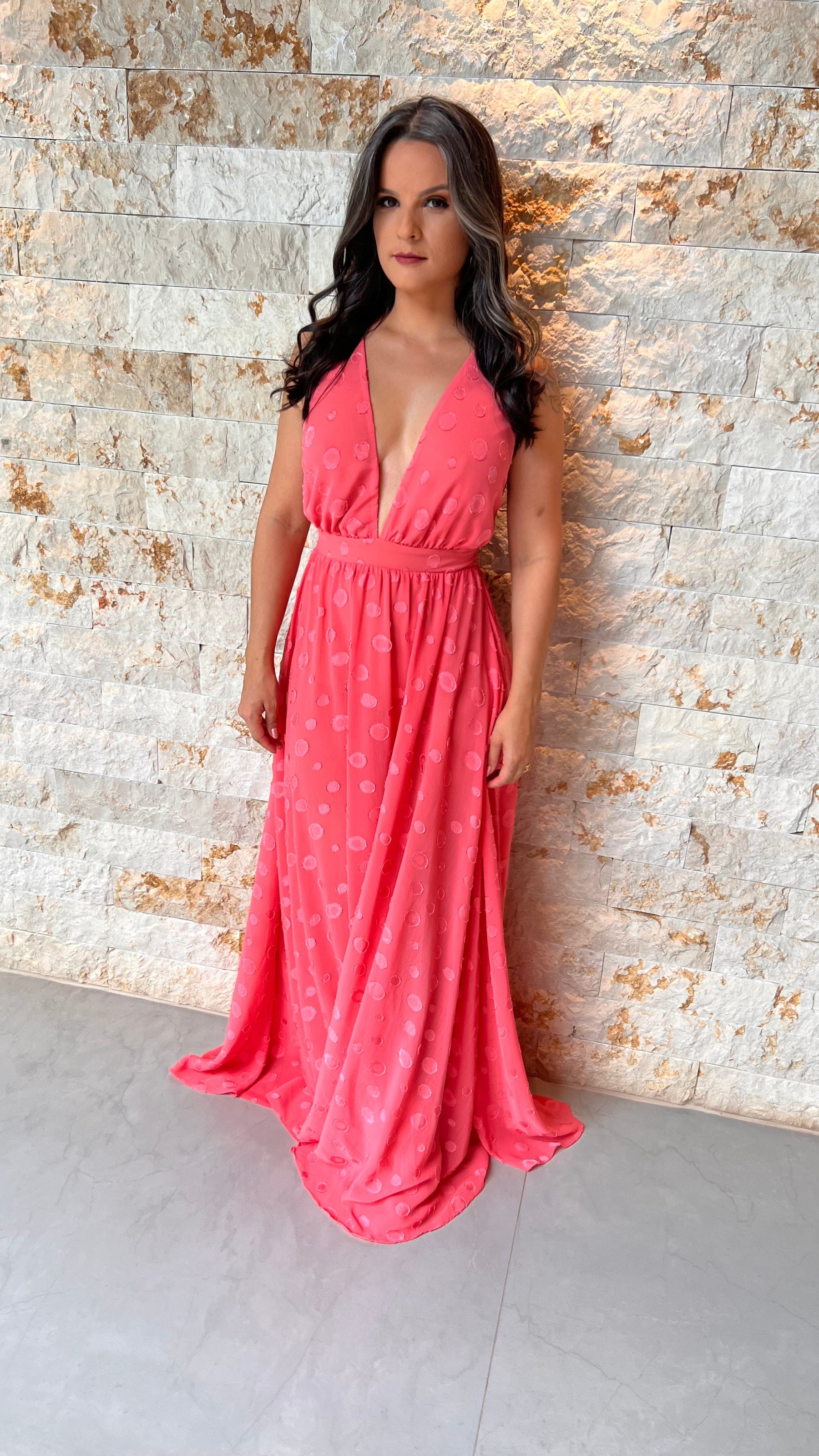 Vestido Longo Hot Pants Chiffon - Rosa 4288