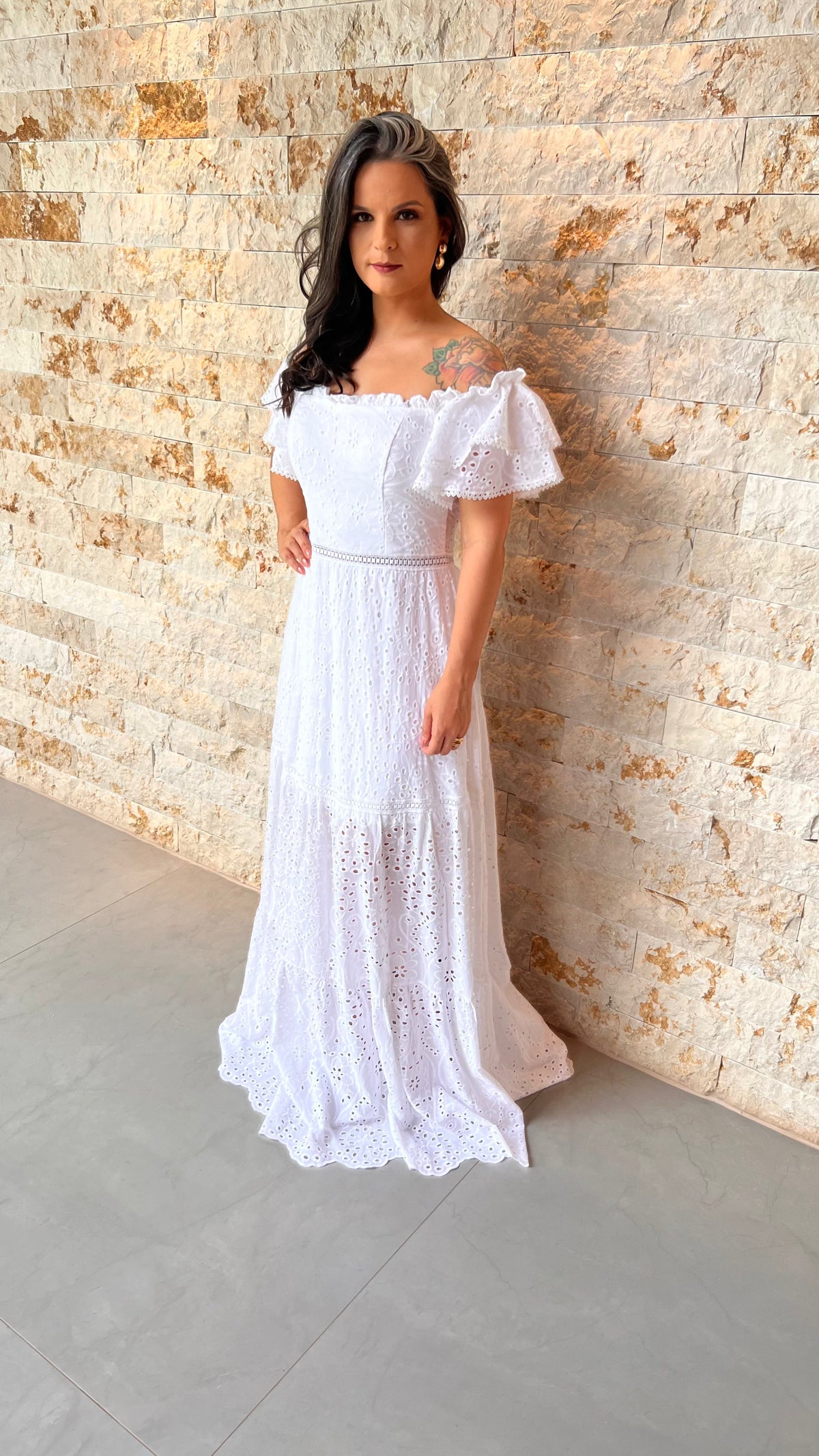 Vestido Longo Ombro a Ombro Lesie - Off/ Branco 4893