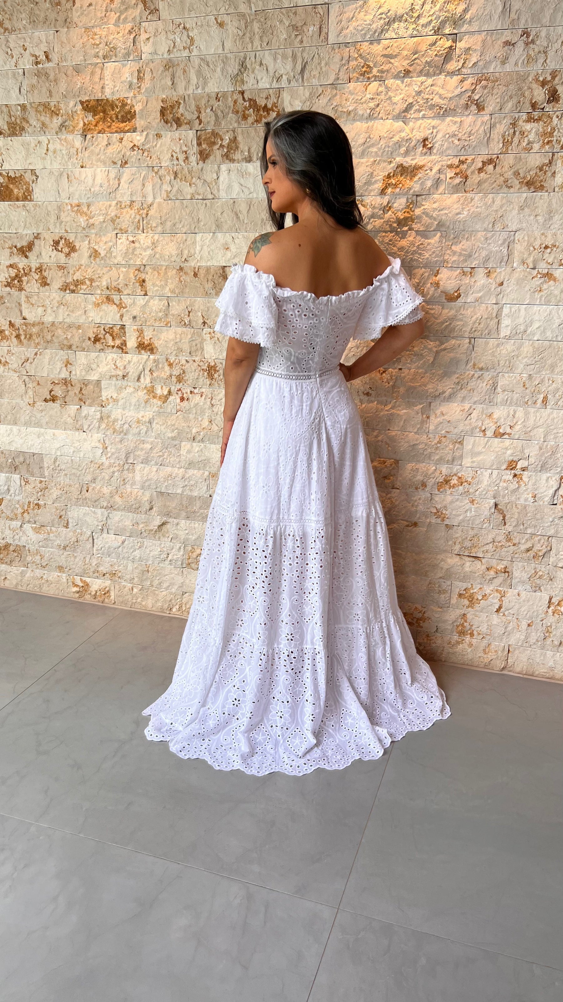 Vestido Longo Ombro a Ombro Lesie - Off/ Branco 4893