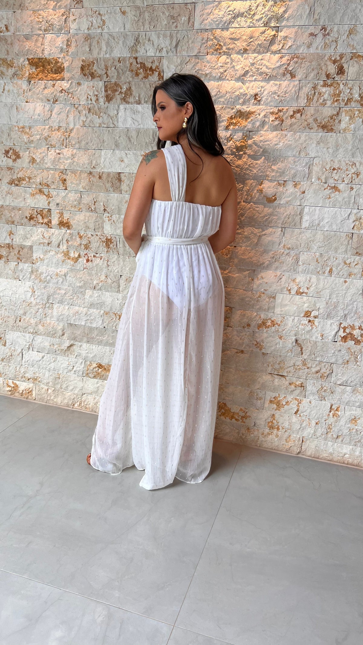 Vestido Longo Hot Pants Nula Manga Emporium -  Branco/Off 3753