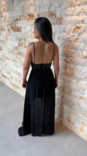 Vestido Longo Busto Paete - Preto 4319