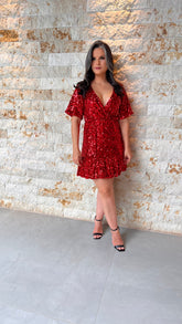 Vestido Curto Rodado Paete - Liso  Vermelho 4374