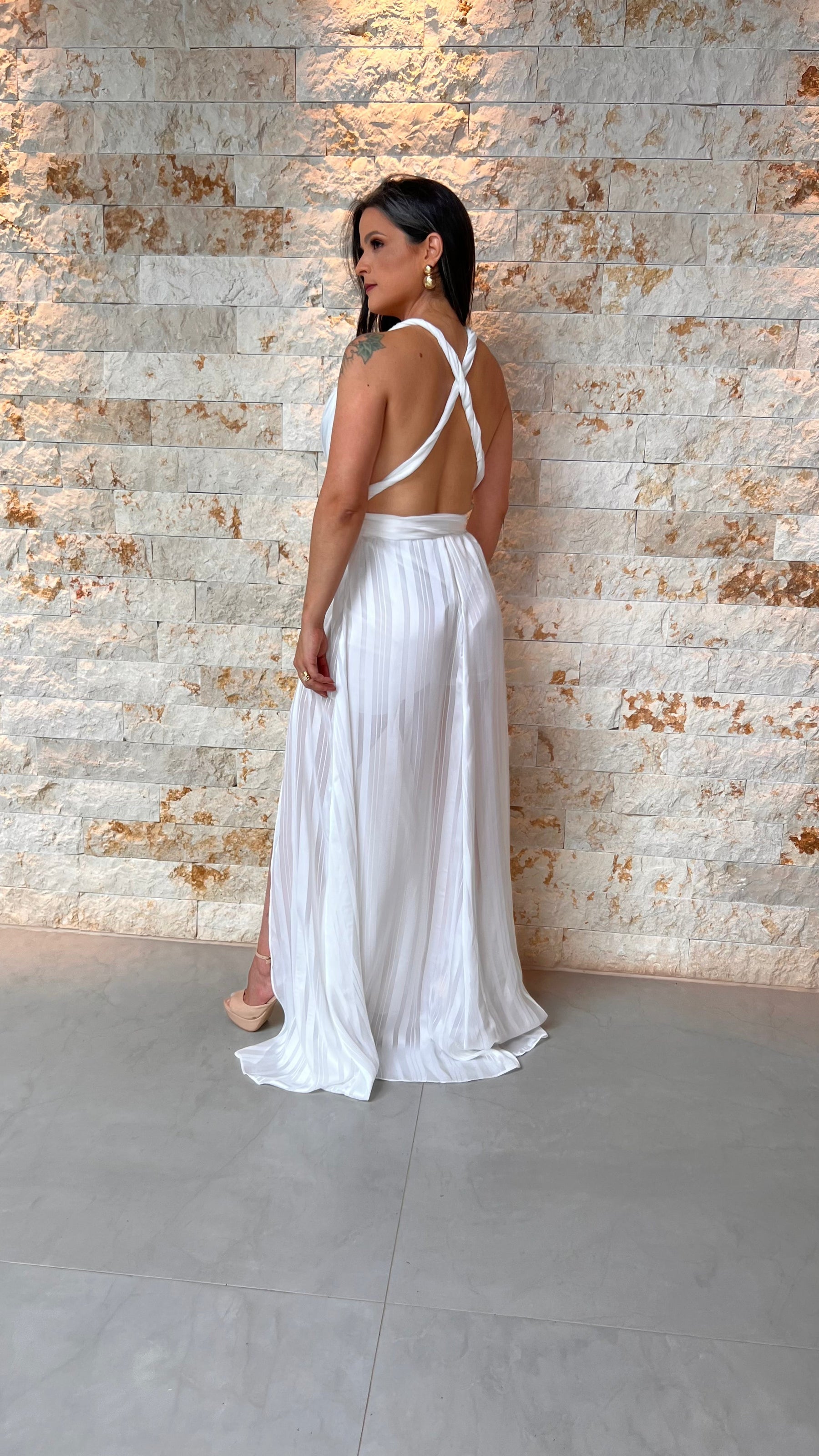 Vestido Longo Versátil Stripe- Branco 2555