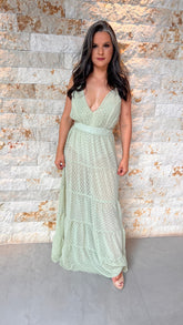 Vestido Longo Hot Pants Decote V - Liso  Verde Claro 3755