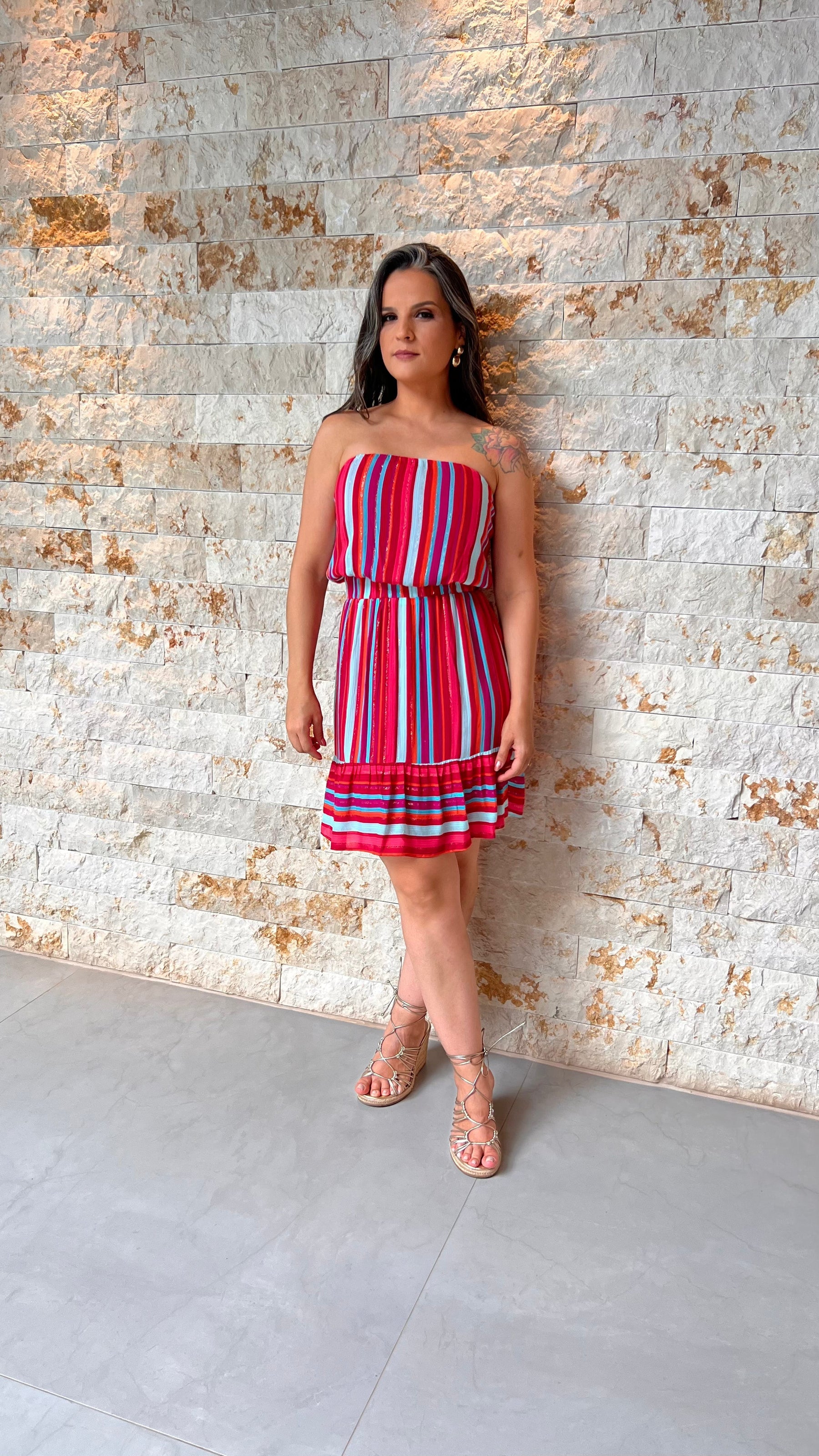 Vestido Curto Tomara que Caia TRIN - Estampado Rosa 5486