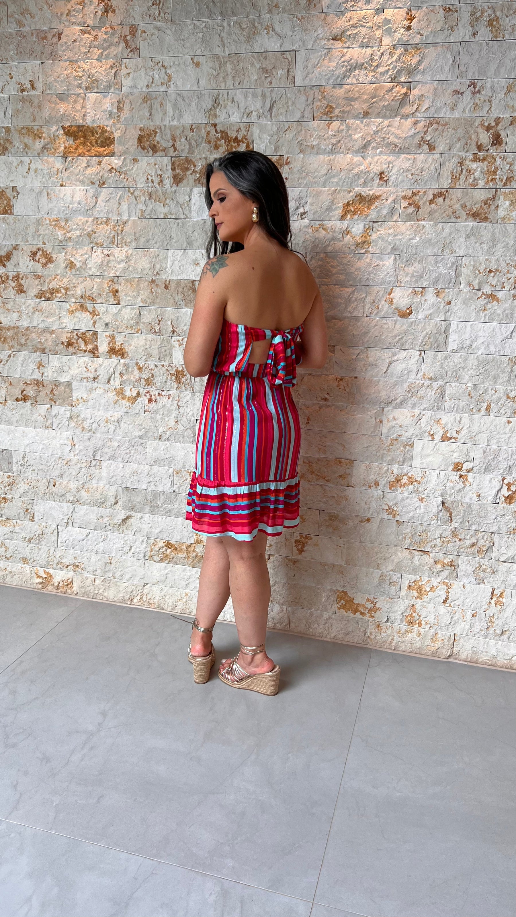 Vestido Curto Tomara que Caia TRIN - Estampado Rosa 5486