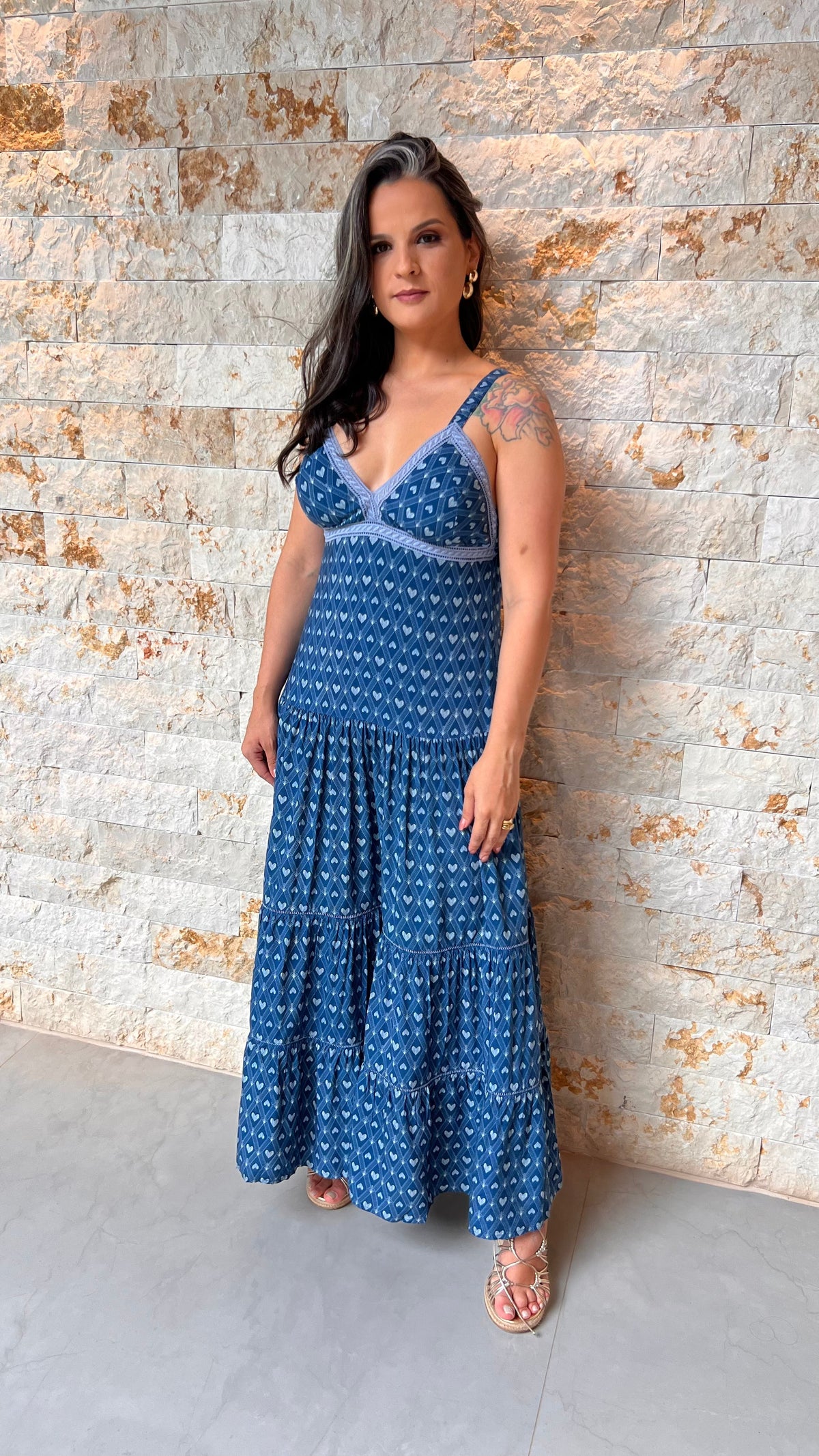 Vestido Midi Babado Coração PIS- Estampado 5493