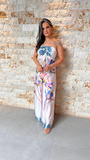 Vestido Longo Seda Frente Unica ARTE - Estampado 5488