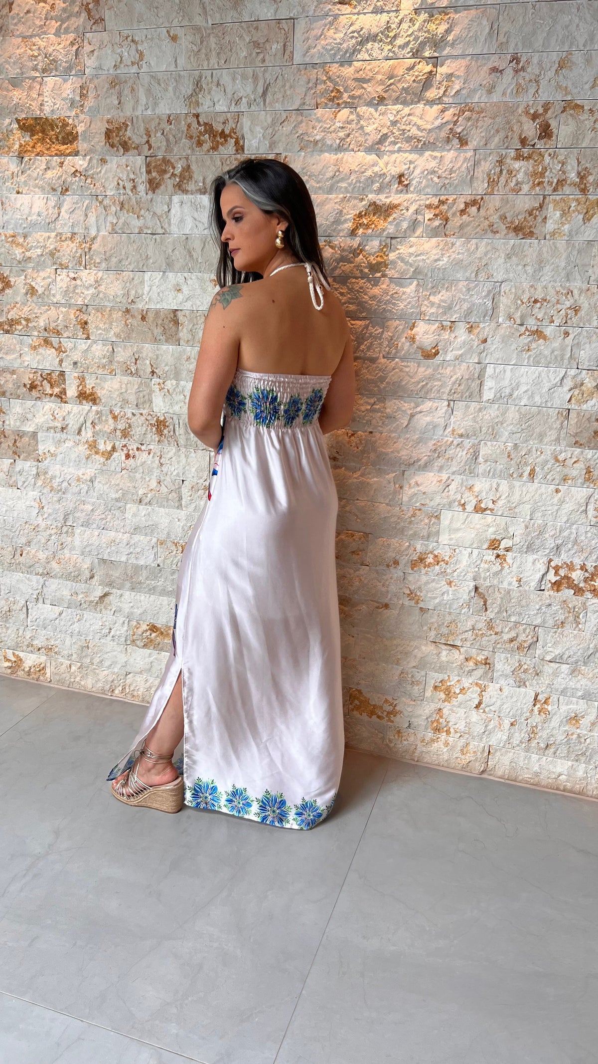 Vestido Longo Seda Frente Unica ARTE - Estampado 5488