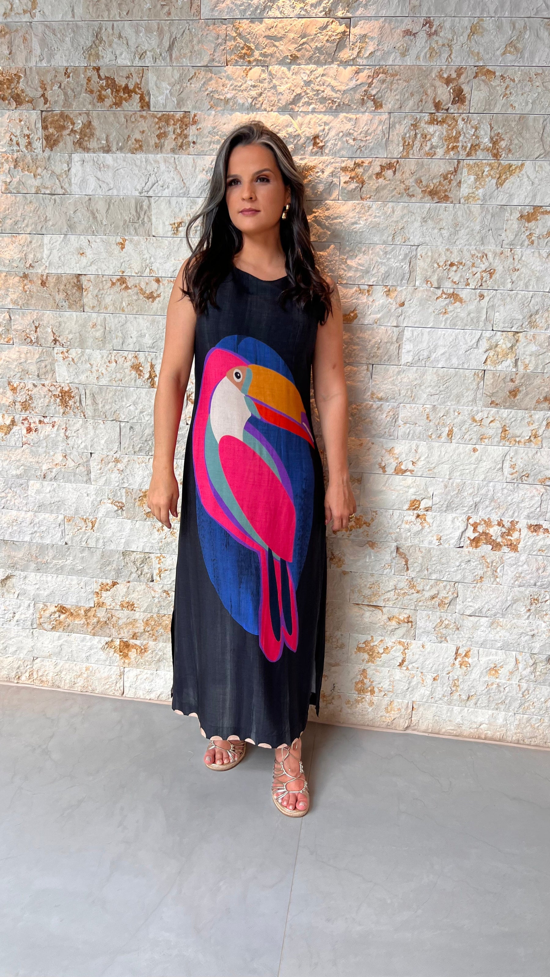 Vestido Midi Tucano Botões Costas ARTE - Estampado 5489