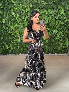 Vestido Longuete Malha Lesie ARTE- Estampado P e B 5121