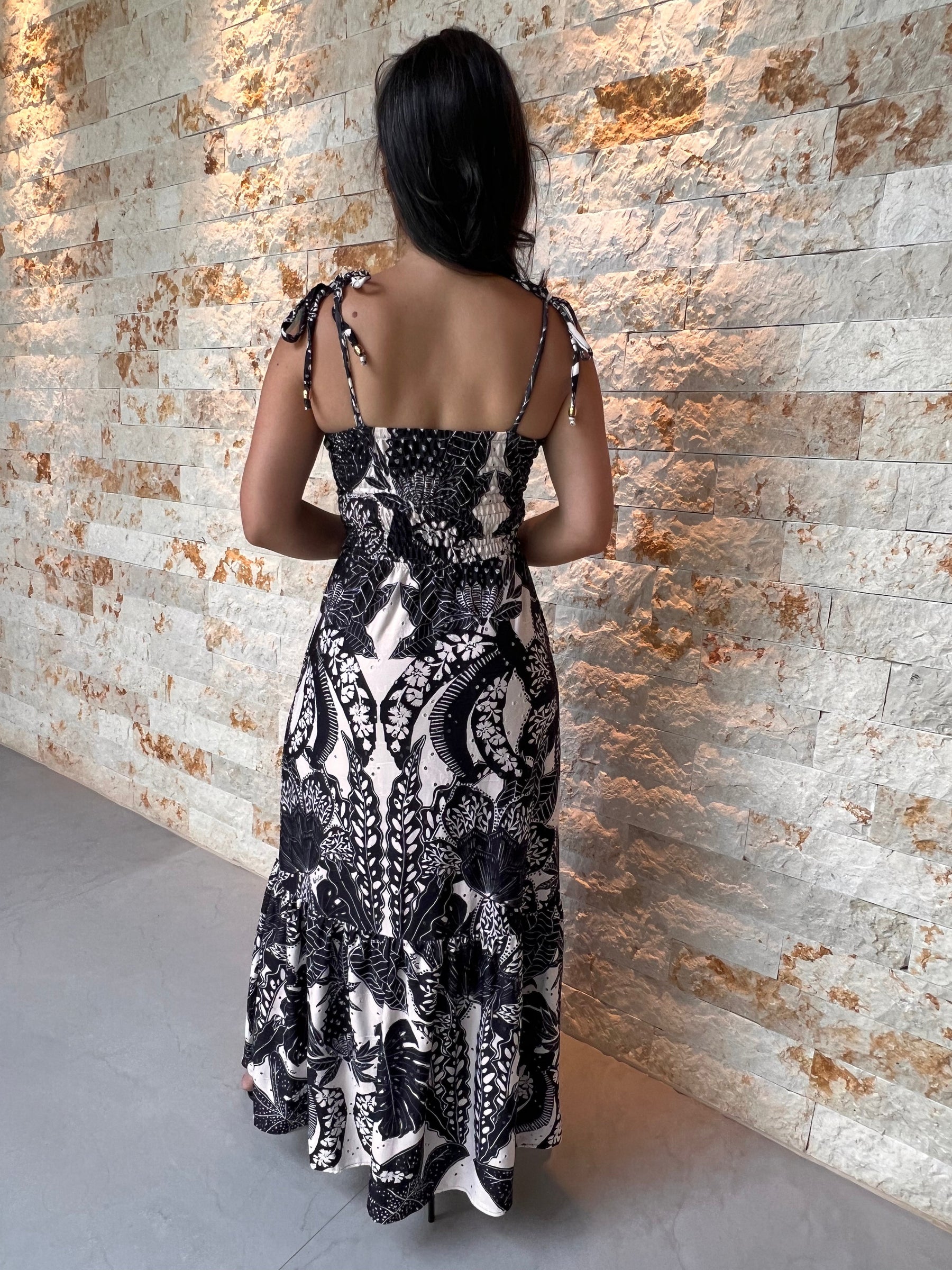 Vestido Longuete Malha Lesie ARTE- Estampado P e B 5121