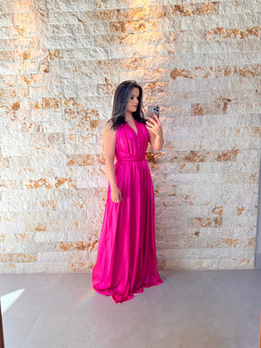 Vestido Longo Conf Tamanho Único Sem Manga - Stripe Rosa Pink 1207