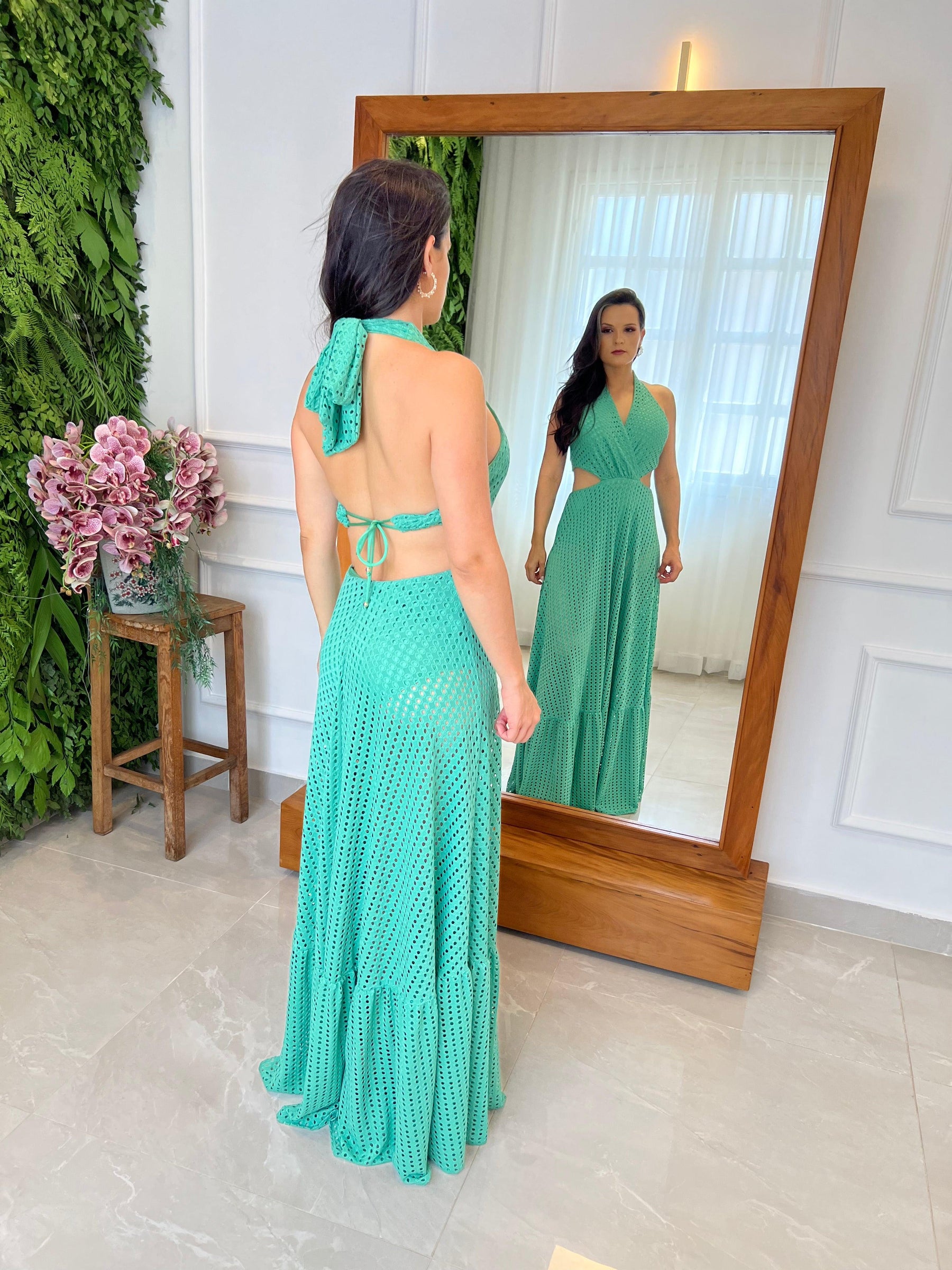 Vestido Longo Lesie Hot Pants - Liso Verde 3686