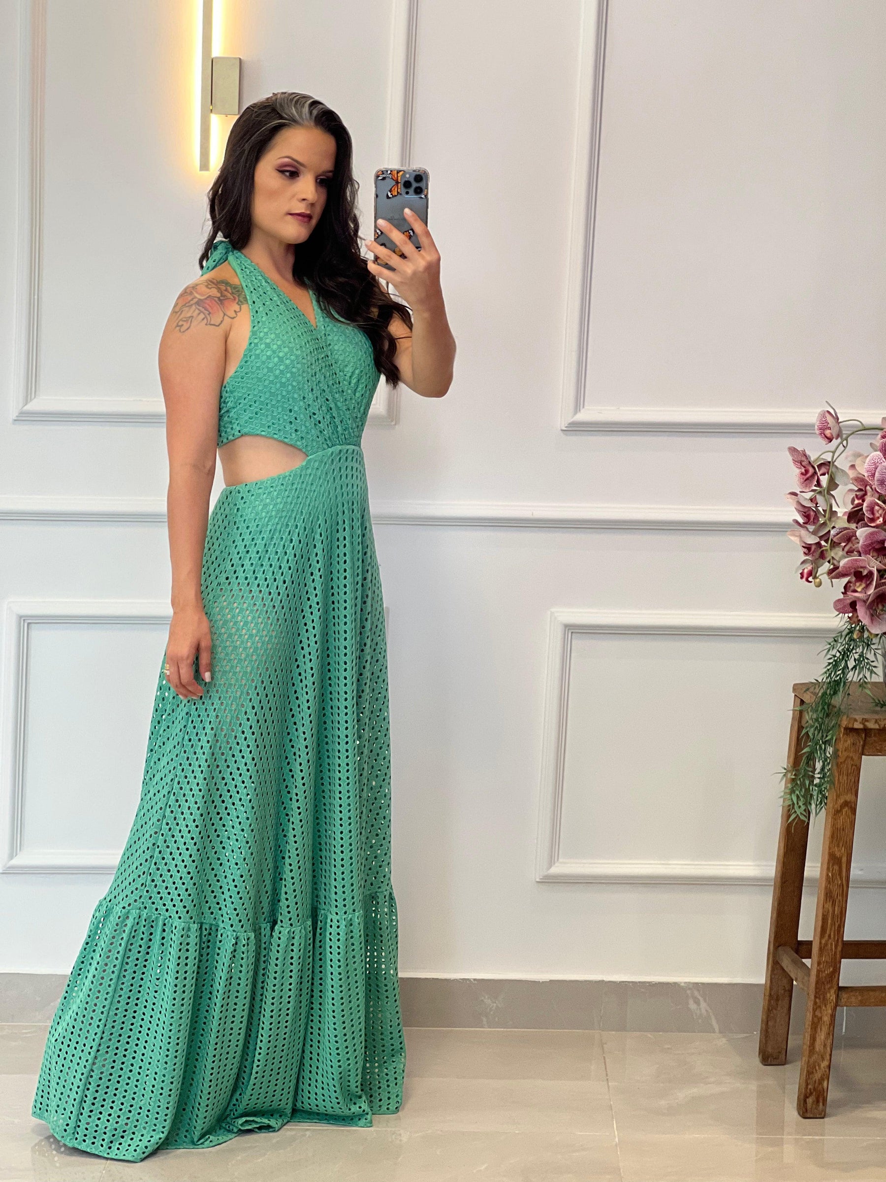 Vestido Longo Lesie Hot Pants - Liso Verde 3686