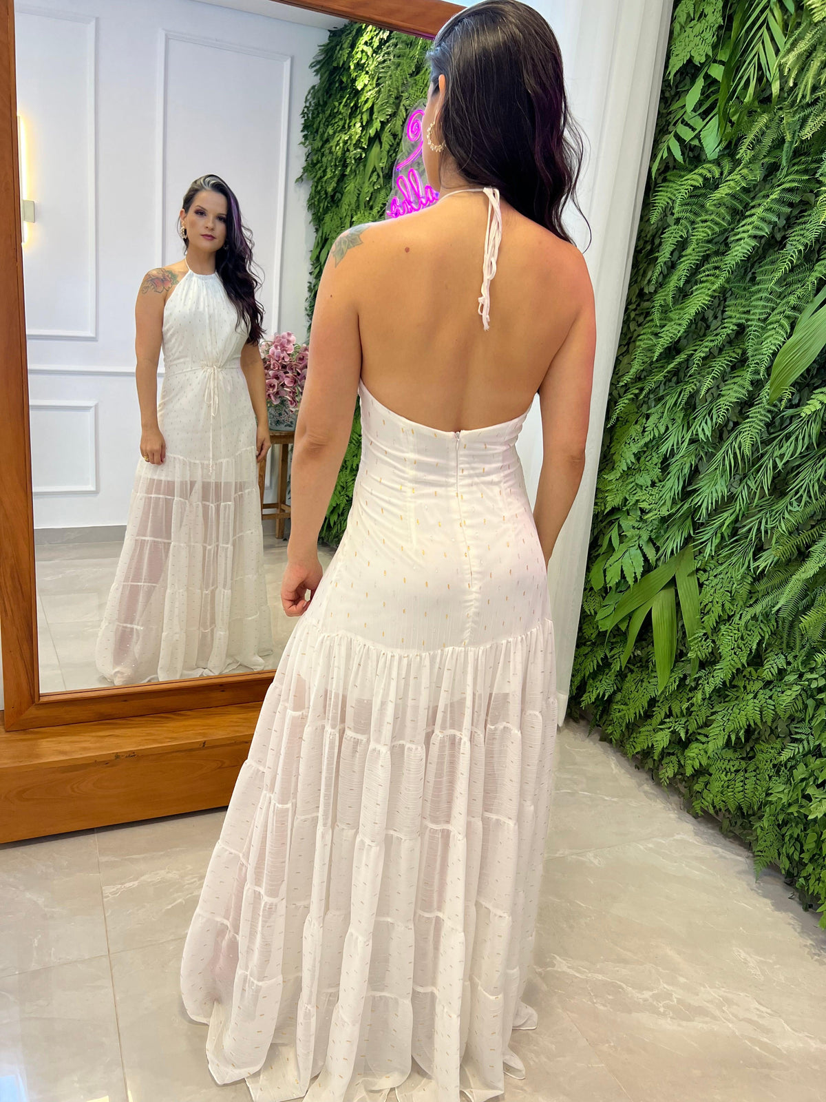 Vestido Longo Transparência - Branco/ Off 3749