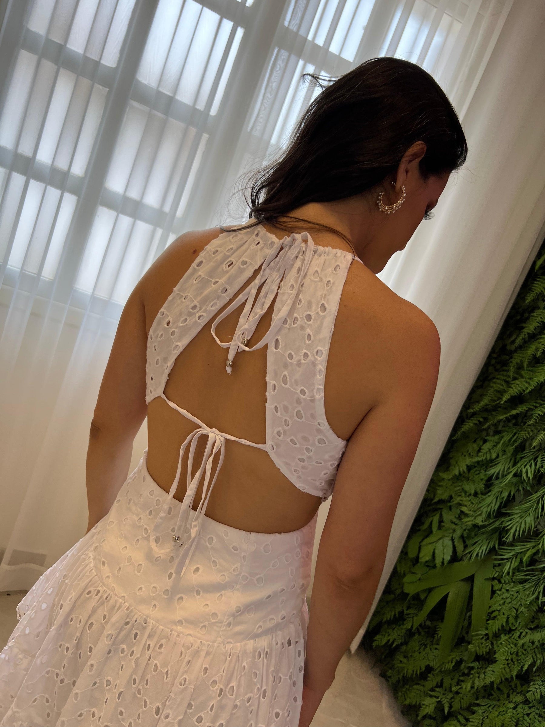 Vestido Curto Laise Vazado na Cintura -  Branco/Off 3697