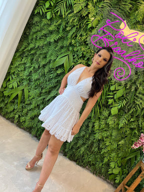 Vestido Curto Laise Vazado na Cintura -  Branco/Off 3697
