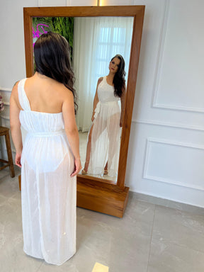 Vestido Longo Hot Pants Nula Manga Emporium -  Branco/Off 3753