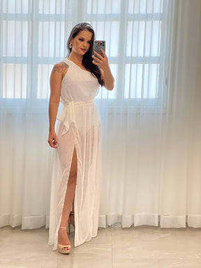 Vestido Longo Hot Pants Nula Manga Emporium -  Branco/Off 3753