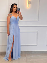 Vestido Longo Festa Drapeado Busto - Liso Azul Serenity 4864