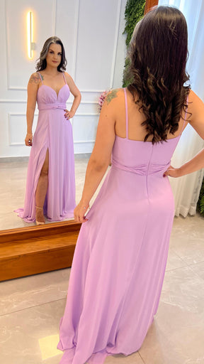 Vestido Longo Festa Drapeado Busto - Lilas/Lavanda 4864