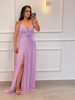 Vestido Longo Festa Drapeado Busto - Lilas/Lavanda 4864