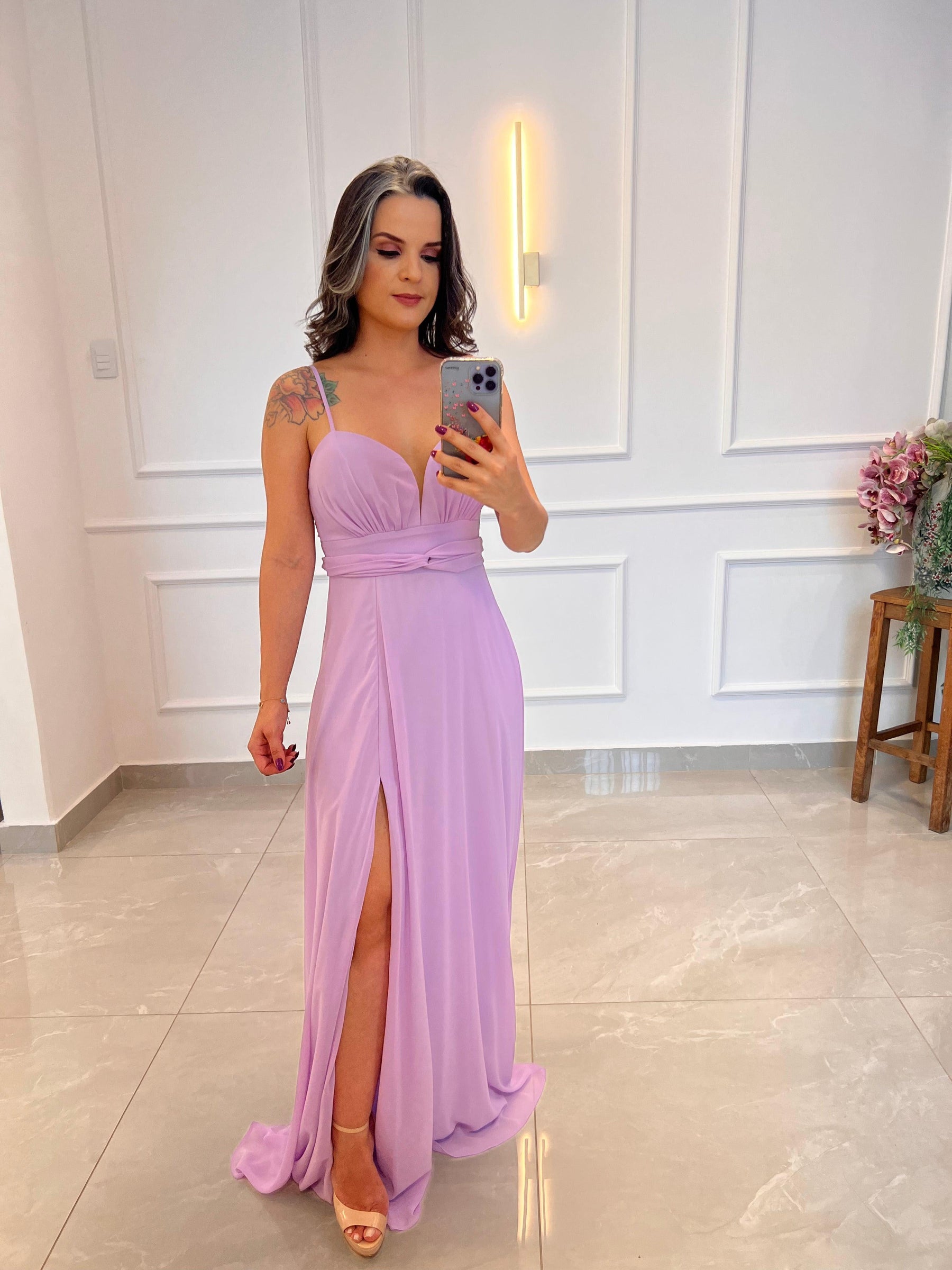 Vestido Longo Festa Drapeado Busto - Lilas/Lavanda 4864