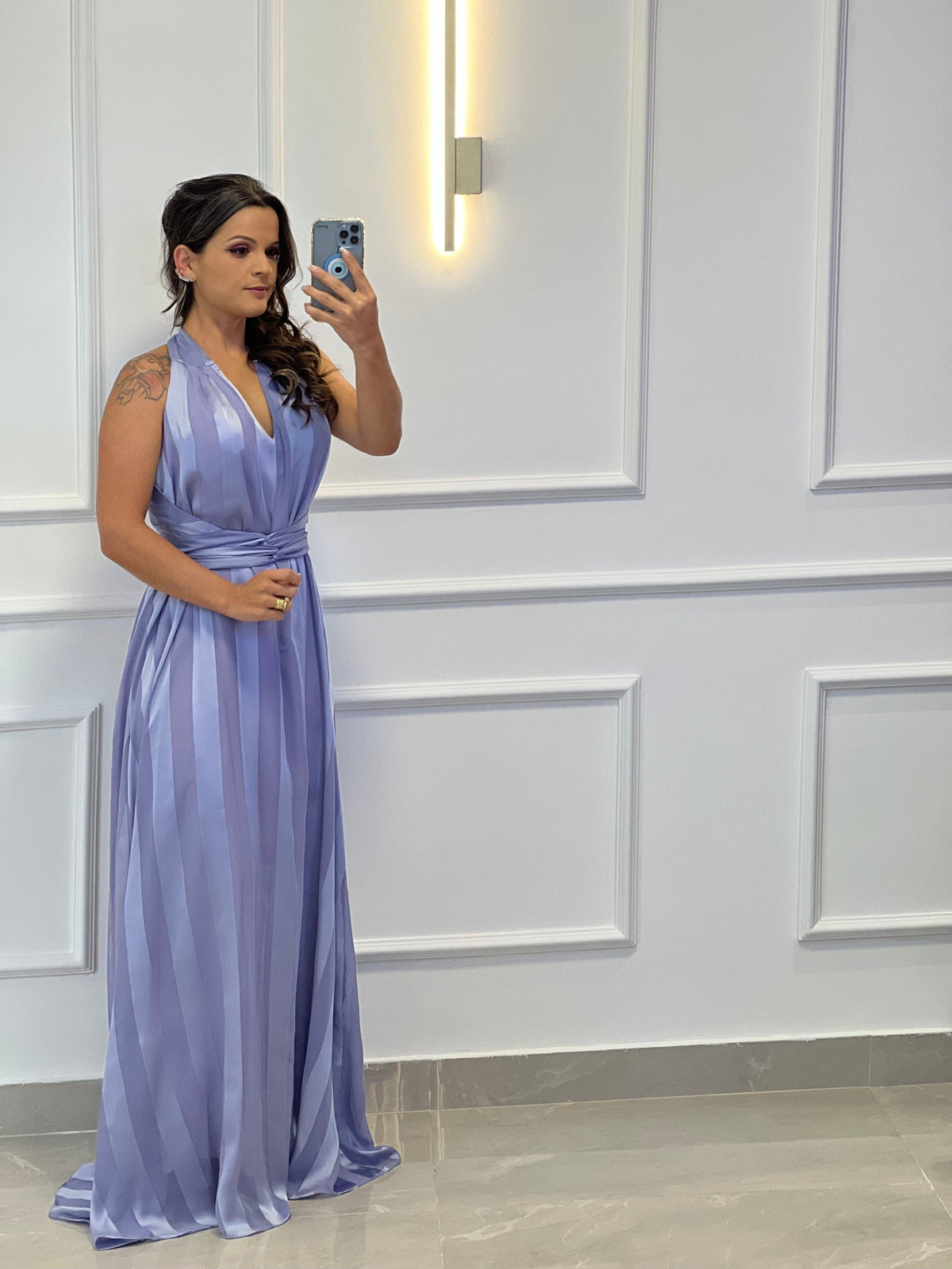 Vestido Longo Tamanho Único Sem Manga - Stripe Lilas/ Lavanda 1207