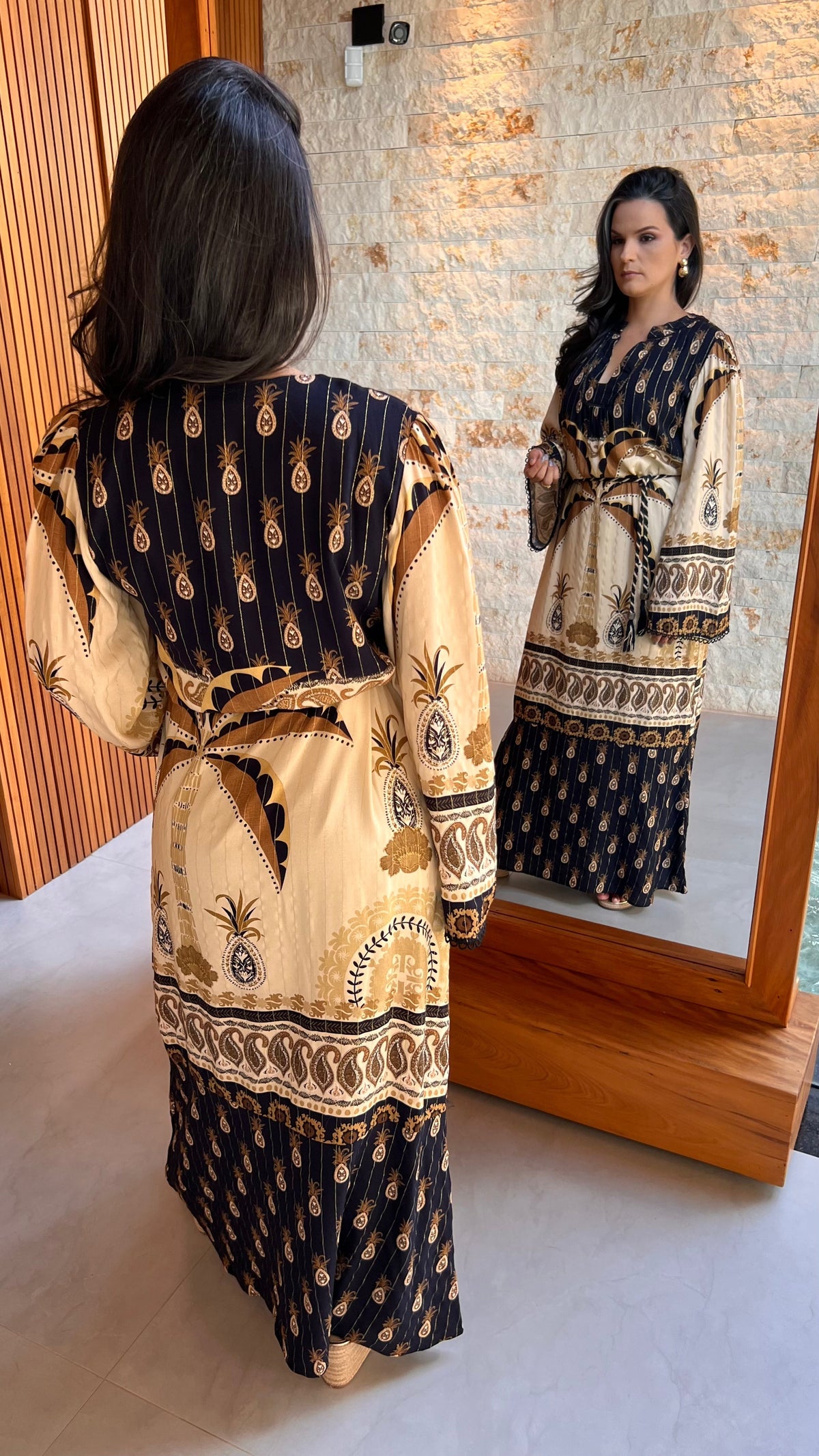 Vestido Longo Manga Longa Flare ARTE- Estampado 5157