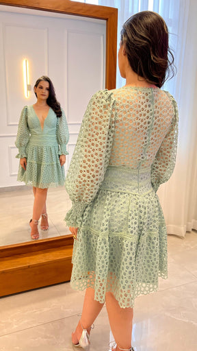 Vestido Curto Manga Longa - Liso Verde 4894