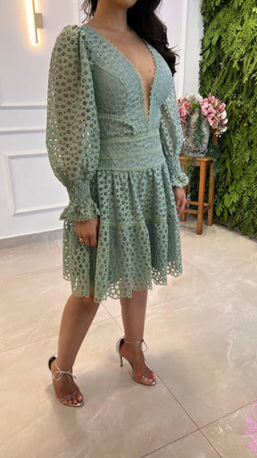 Vestido Curto Manga Longa - Liso Verde 4894