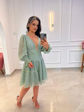 Vestido Curto Manga Longa - Liso Verde 4894