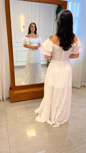 Vestido Longo Ombro a Ombro Lesie - Off/ Branco 4893