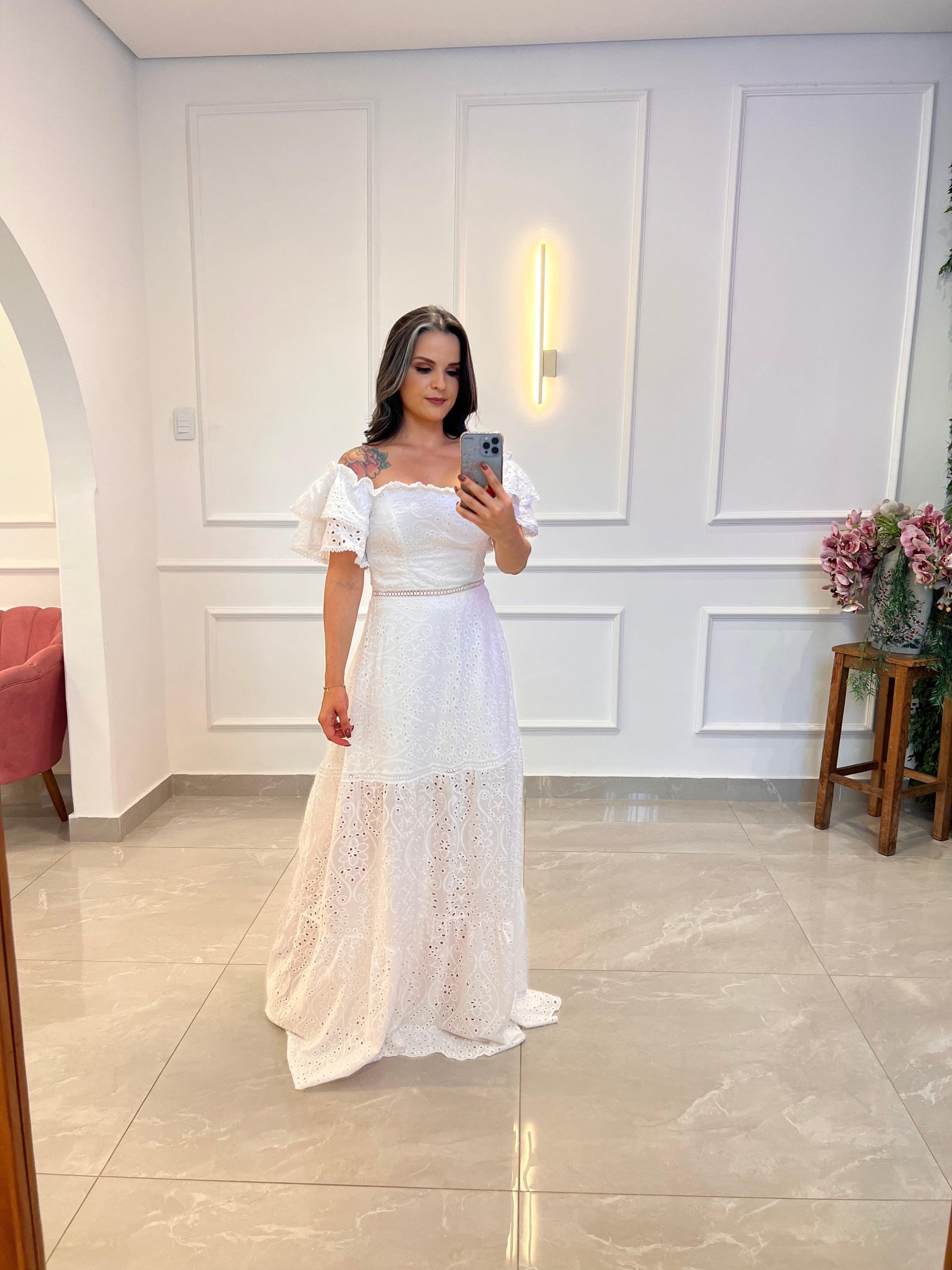 Vestido Longo Ombro a Ombro Lesie - Off/ Branco 4893