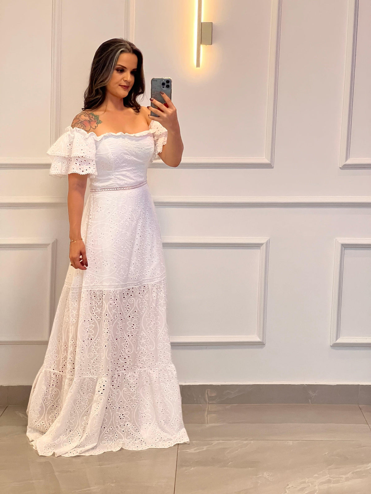 Vestido Longo Ombro a Ombro Lesie - Off/ Branco 4893