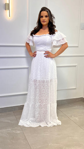 Vestido Longo Ombro a Ombro Lesie - Off/ Branco 4893