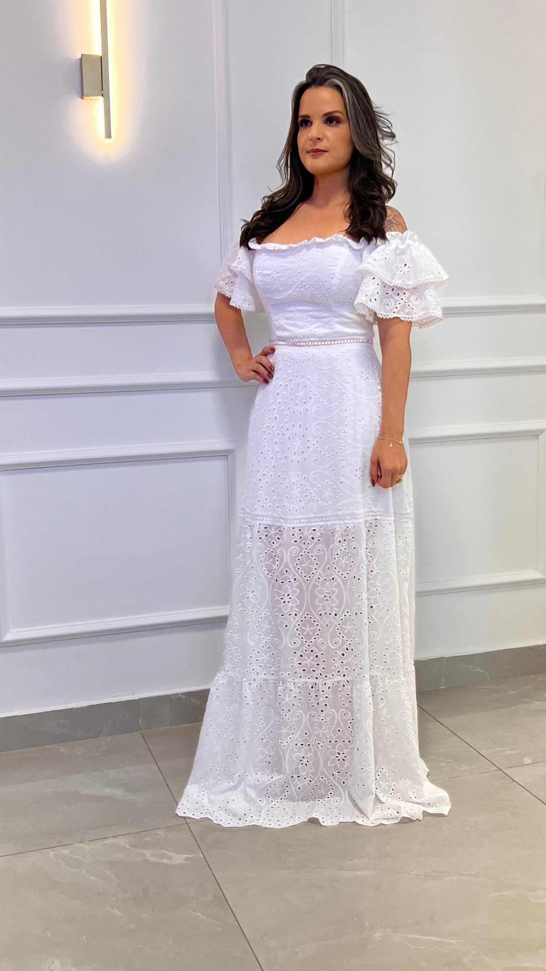 Vestido Longo Ombro a Ombro Lesie - Off/ Branco 4893