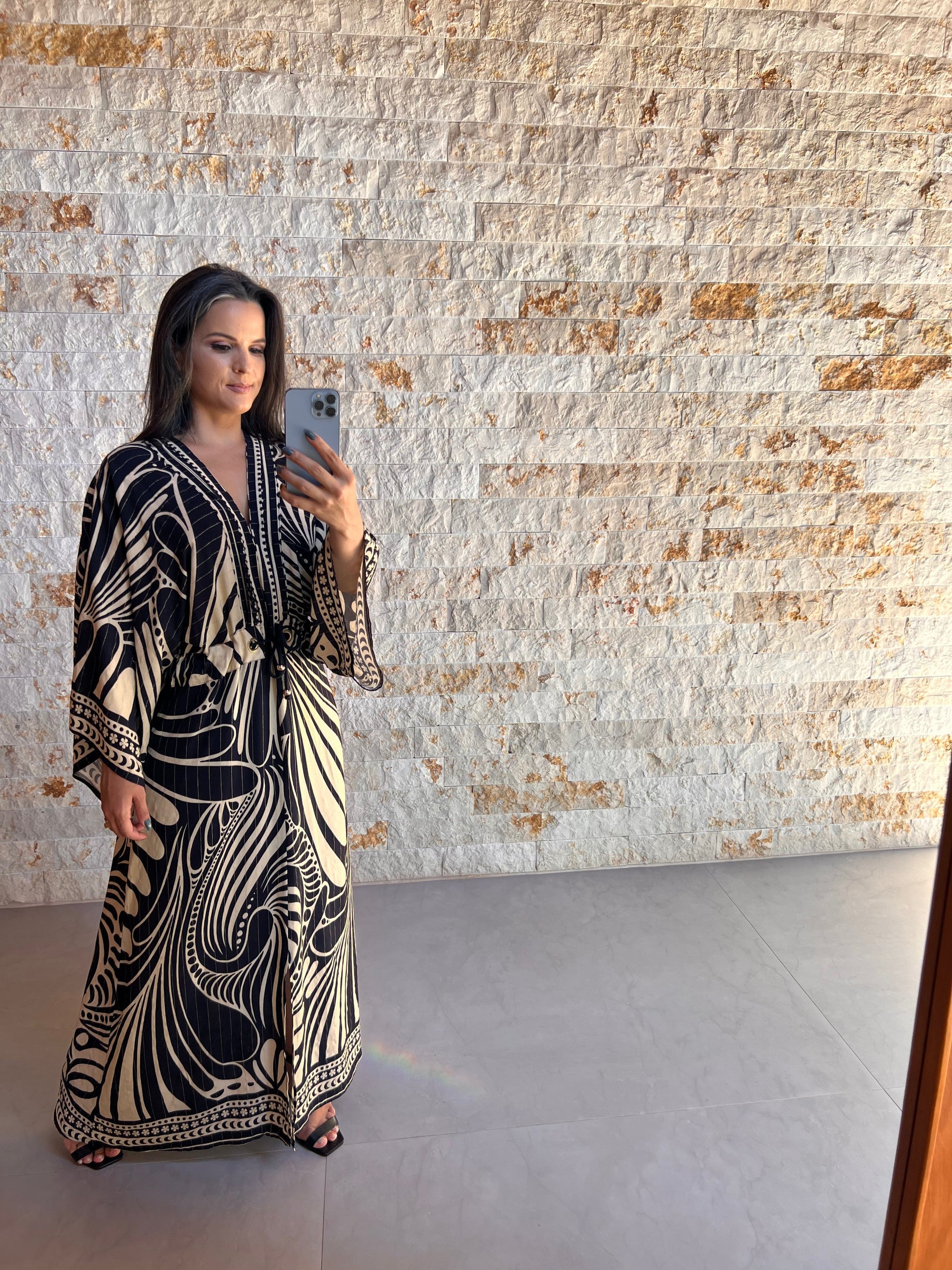 Vestido Longo Manga Morcego PB ARTE- Estampado 5184