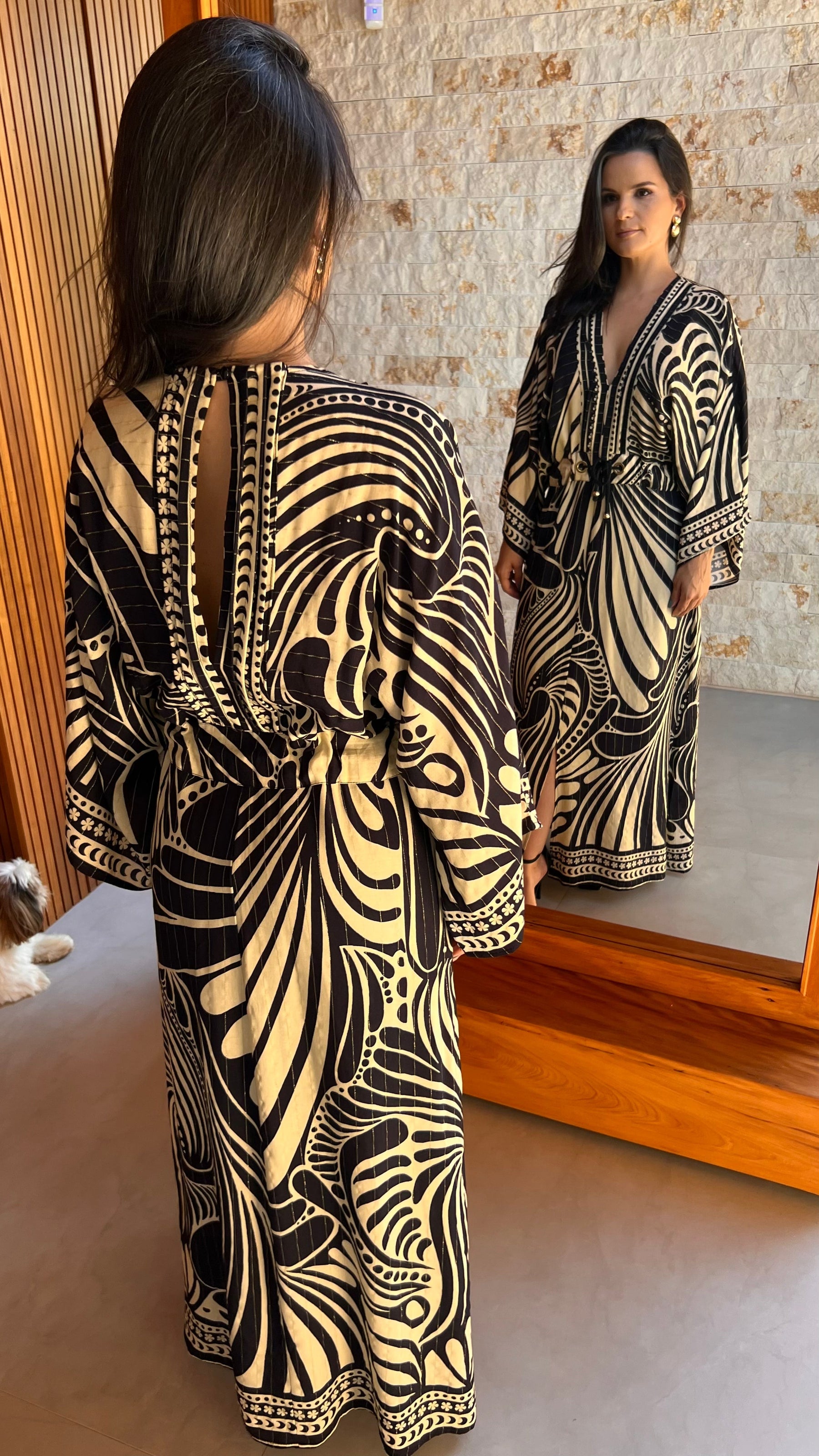 Vestido Longo Manga Morcego PB ARTE- Estampado 5184