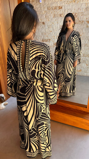 Vestido Longo Manga Morcego PB ARTE- Estampado 5184