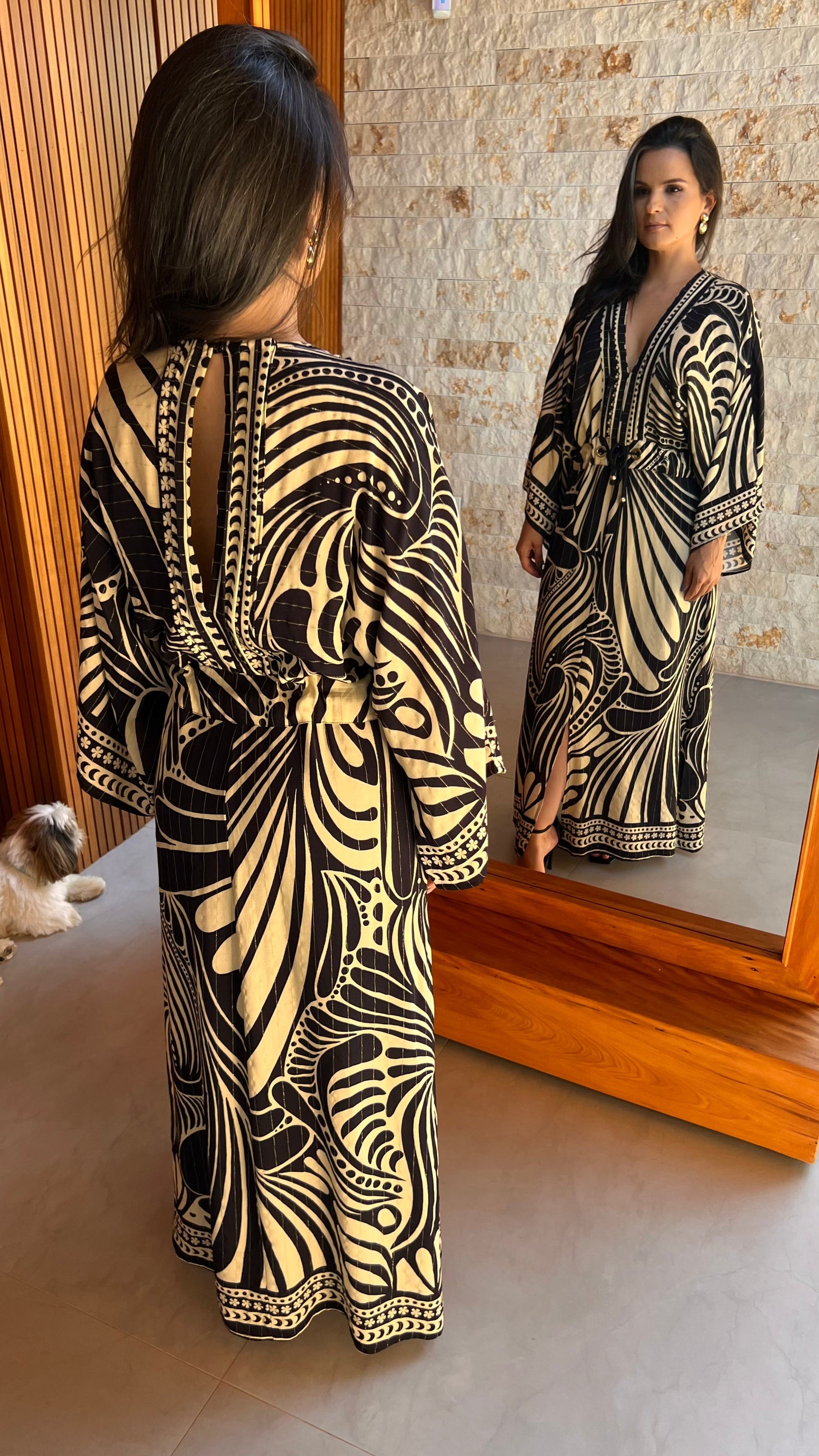 Vestido Longo Manga Morcego PB ARTE- Estampado 5184