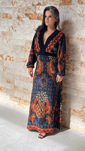 Vestido Longo Gola Pelo ARTE- Estampado 5156 2