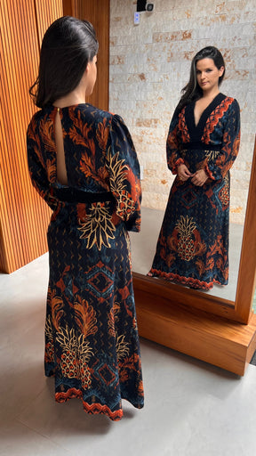 Vestido Longo Gola Pelo ARTE- Estampado 5156 2