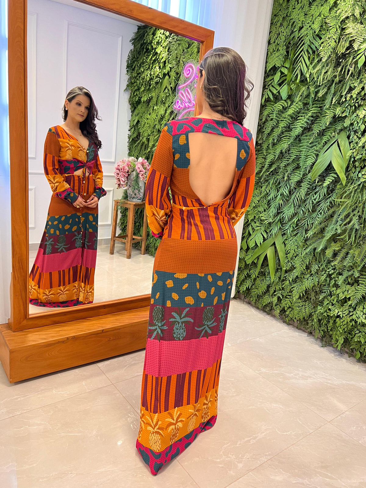 Vestido Longo Amarração Busto - Estampado 4069