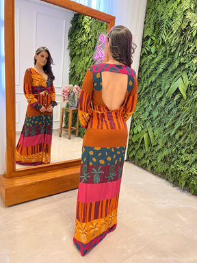 Vestido Longo Amarração Busto - Estampado 4069