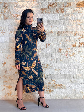 Vestido Midi Canelado Manga Longa Tucano ARTE- Estampado 5196