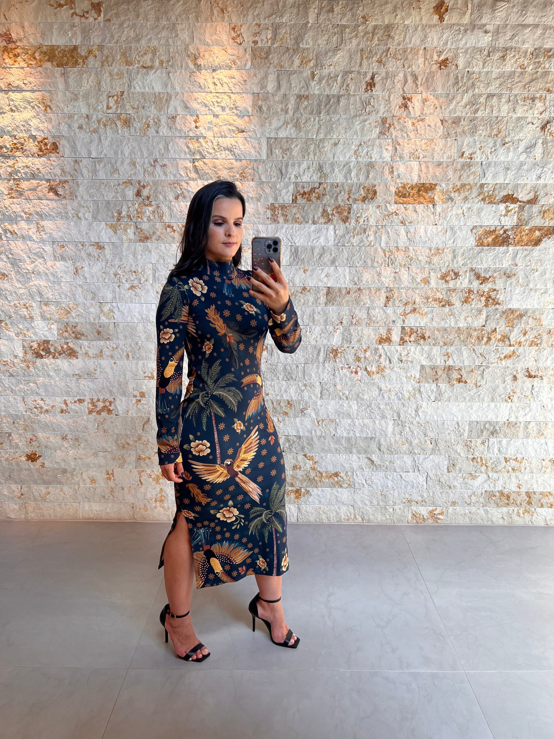 Vestido Midi Canelado Manga Longa Tucano ARTE- Estampado 5196