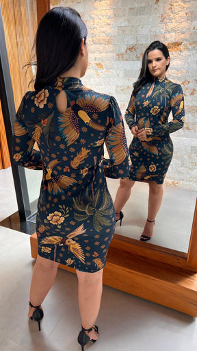 Vestido Canelado Curto Manga Longa Tucano ARTE- Estampado 5197
